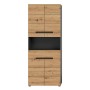 Hochschrank Canu in Artisan/Grau, 193x76x34 cm, mit Fächern und Schublade für Bad oder Hauswirtschaftsraum.