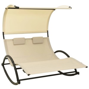 furnicato Doppel-Sonnenliege mit Sonnendach aus Textilene in Creme.