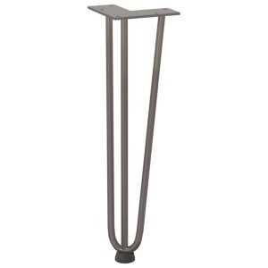 Graues Haarnadelbein aus Naturstahl, 42 cm, mit Nivellierfuß. Robustes pulverbeschichtetes Stahl-Möbelbein für Couchtische.