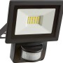 Schwarzer LED Außenstrahler mit Bewegungssensor, 7W, Aluminiumgehäuse.