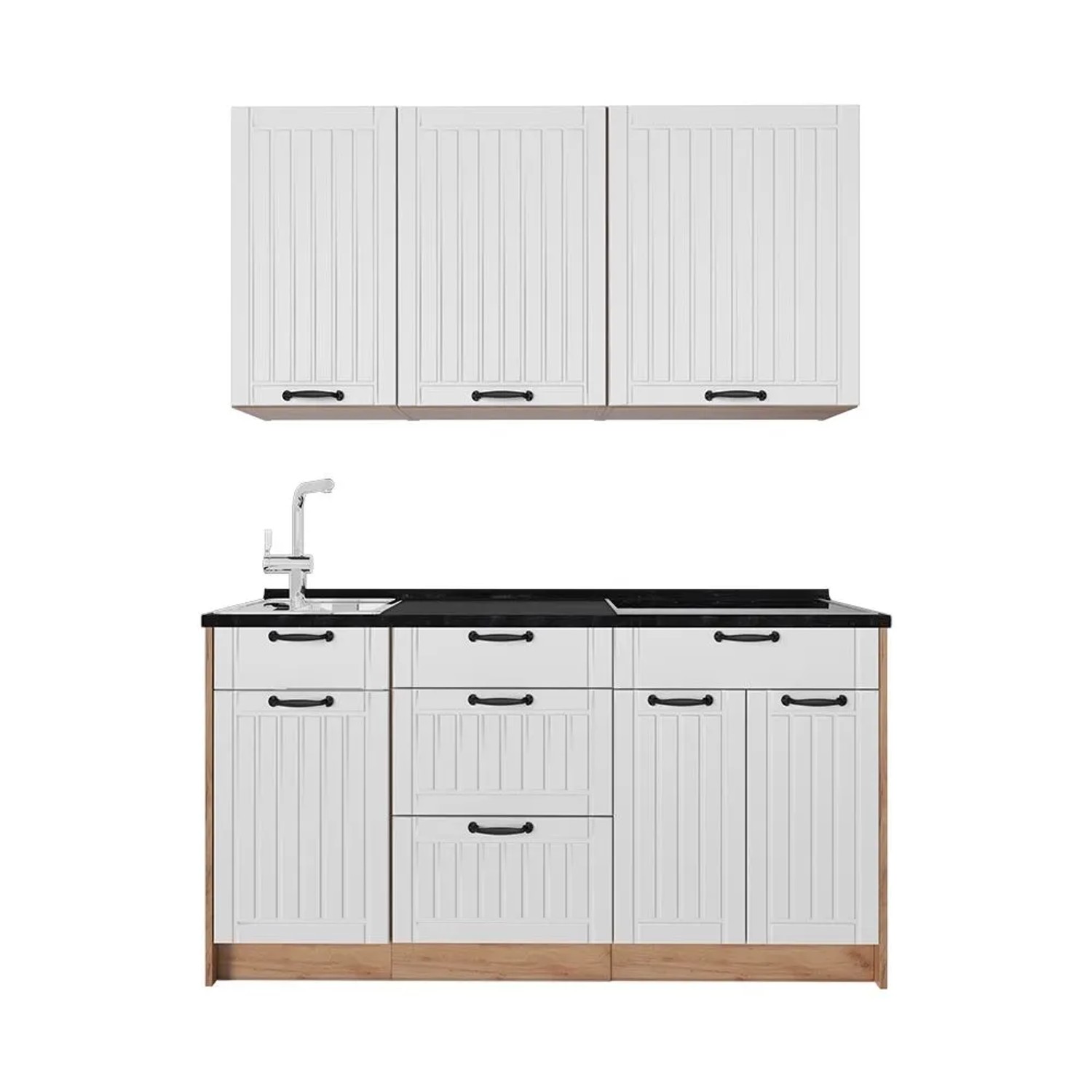 Vicco Singleküche Fame-Line Weiß Landhaus/Goldkraft Eiche 150 x 82 ohne Arbeitsplatte Art Nr 64802