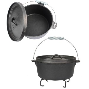 El Fuego Dutch Oven Set, 5-teilig, Gusseisen, schwarz. Grillutensil mit Töpfen und Pfanne.