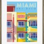 Goldener Kunststoffbilderrahmen 40x50 cm mit farbenfrohem Miami Art Deco Motiv.