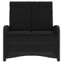 Verstellbare, schwarze VidaXL Gartenbank aus Poly Rattan mit Kissen, 105x59x93 cm.