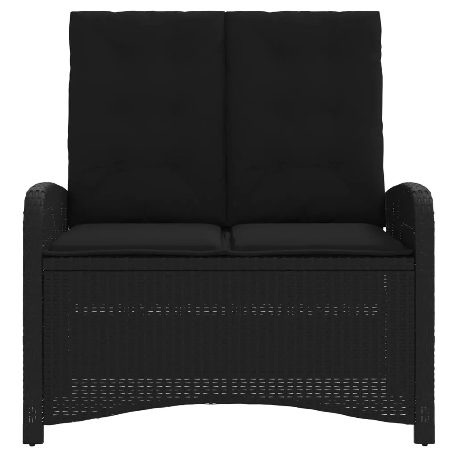 Verstellbare, schwarze VidaXL Gartenbank aus Poly Rattan mit Kissen, 105x59x93 cm.