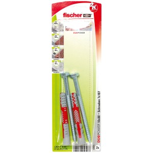 Fischer Dübel DuoPower 10x80 mm mit Schrauben, geeignet für verschiedene Baustoffe.