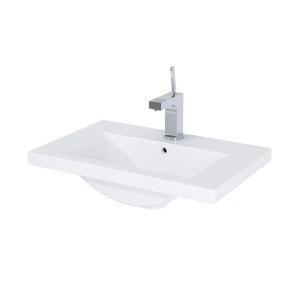 Eckiger, weißer Roca Standard-Waschbecken Cheese 60 cm mit Hahnloch und Überlauf.