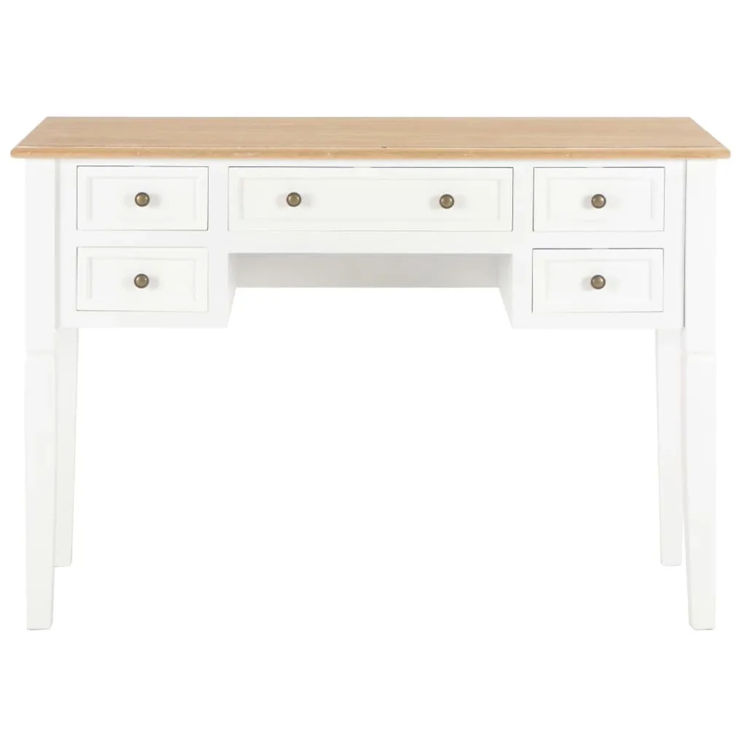Weißer vidaXL Schreibtisch (109,5x45x77,5 cm) aus Holz mit 5 Schubladen.
