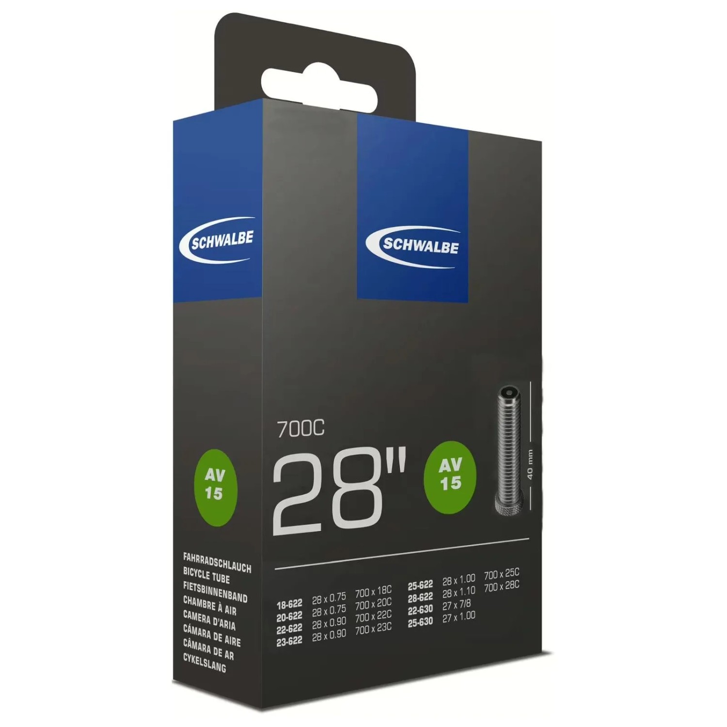 Schwalbe Schlauch AV 15 28x3/4-1 1/8 Zoll 18/28-622/630 AV40mm