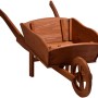 Dekorative, dunkelbraune Pflanz-Schubkarre aus Holz für Garten und Balkon.