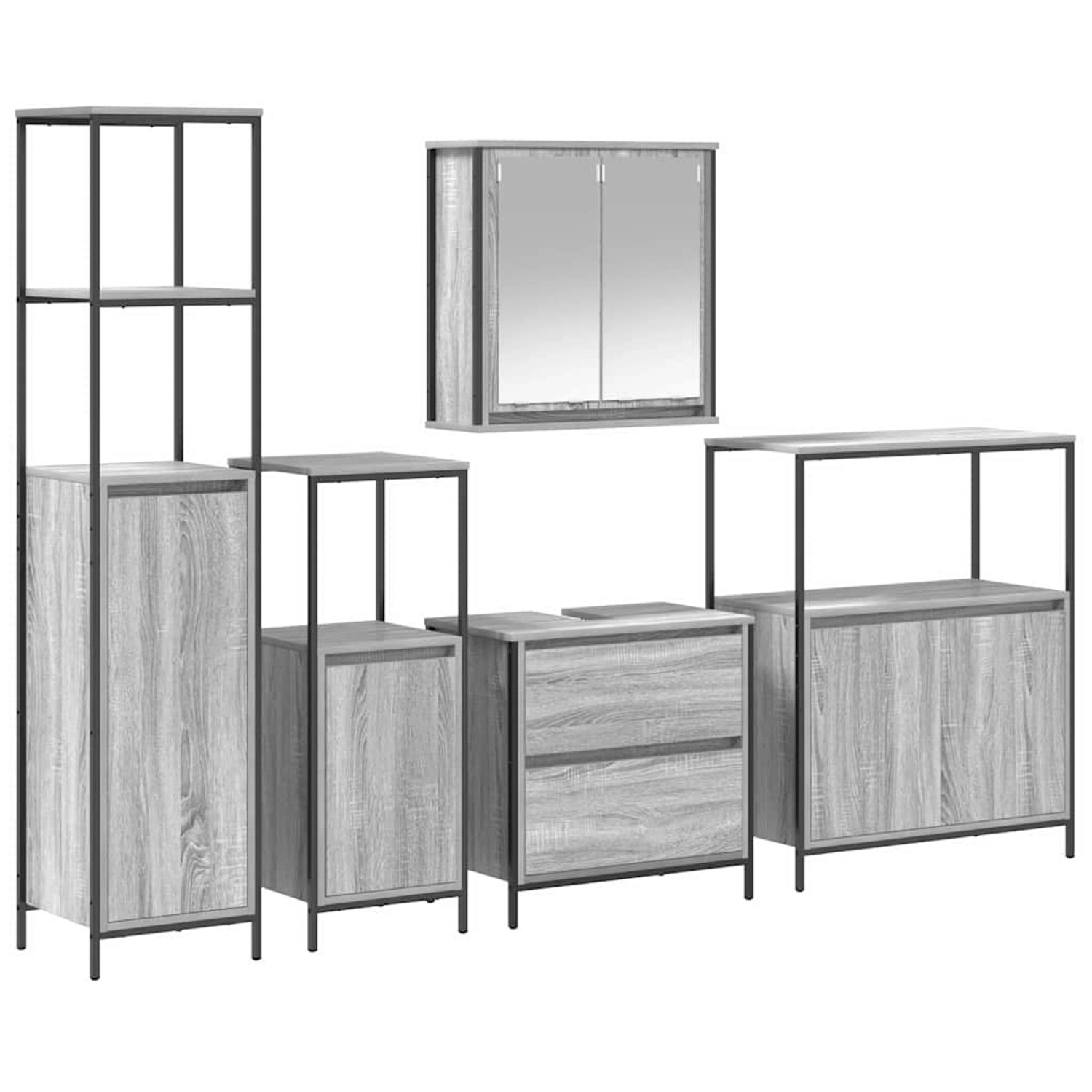 vidaXL Badezimmermöbel Set 5-Tlg Grau 76,5 x 35 x 95 cm Holzwerkstoff 33283 günstig online kaufen
