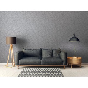 A.S. Creation Vliestapete Vintage Style Dunkelgrau an Wand hinter Sofa, Lampe und Tisch.
