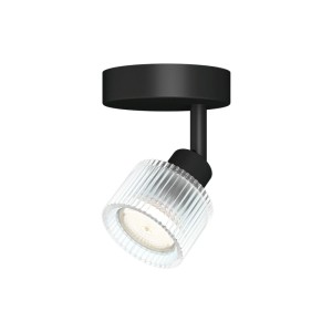 Schwarzer Philips LED-Spot Horen mit schwenkbarem Kopf, Metall und strukturiertem Glas für Wand- oder Deckenmontage.