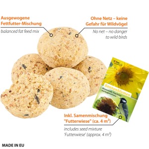 Meisenknödel (200 Stück) Fettfutter für Wildvögel ohne Netz inkl. Samenmischung