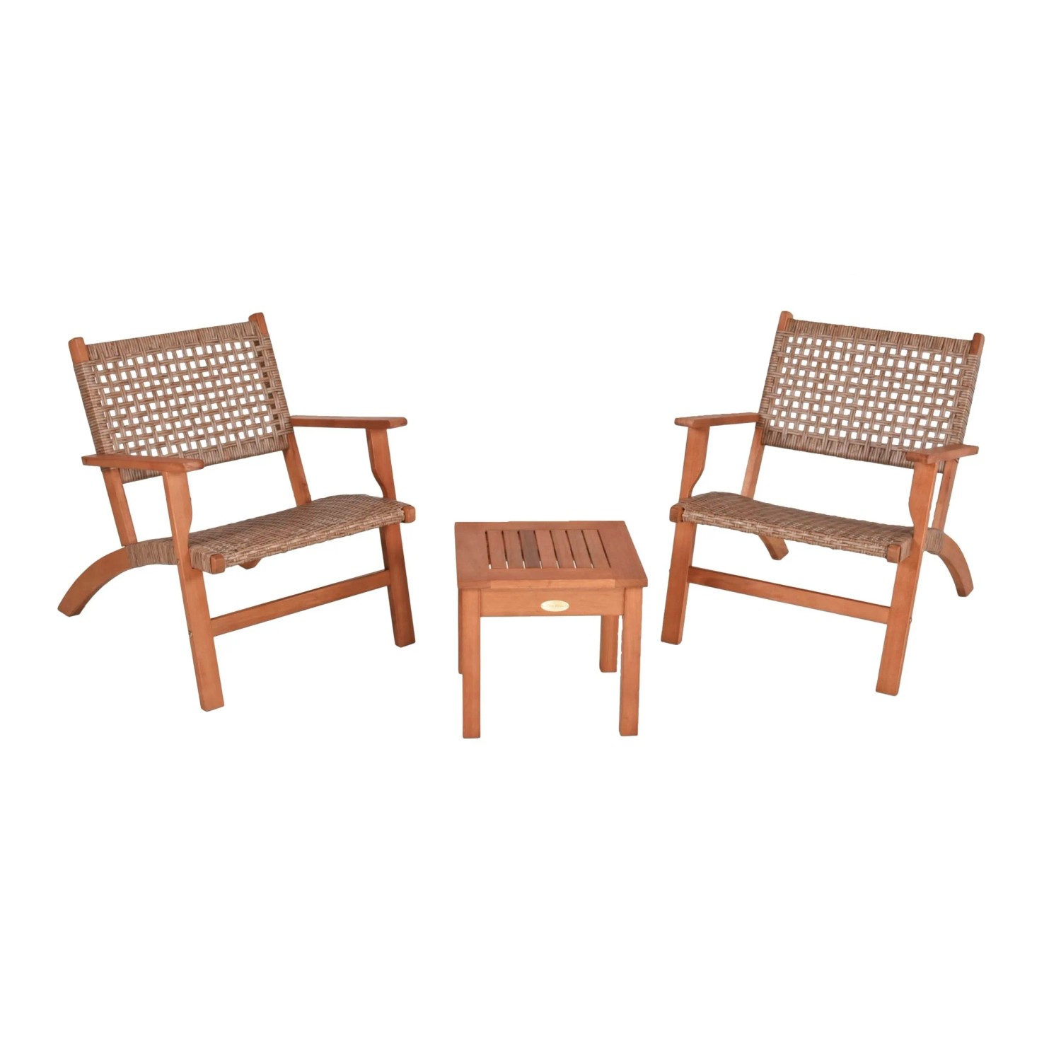 DELUKE Balkonmöbel-Set AMIRA Teak-Look Eukalyptus HellBraun Flach Gartenmöbel-Set Garten-Sitzgruppe Essgruppe Balkon-Set