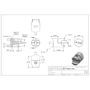 FeNau Klemmprofilhalter Edelstahl V2A Für Klemmprofil 18 mm Rohr Ø 42,4 mm Geschliffen