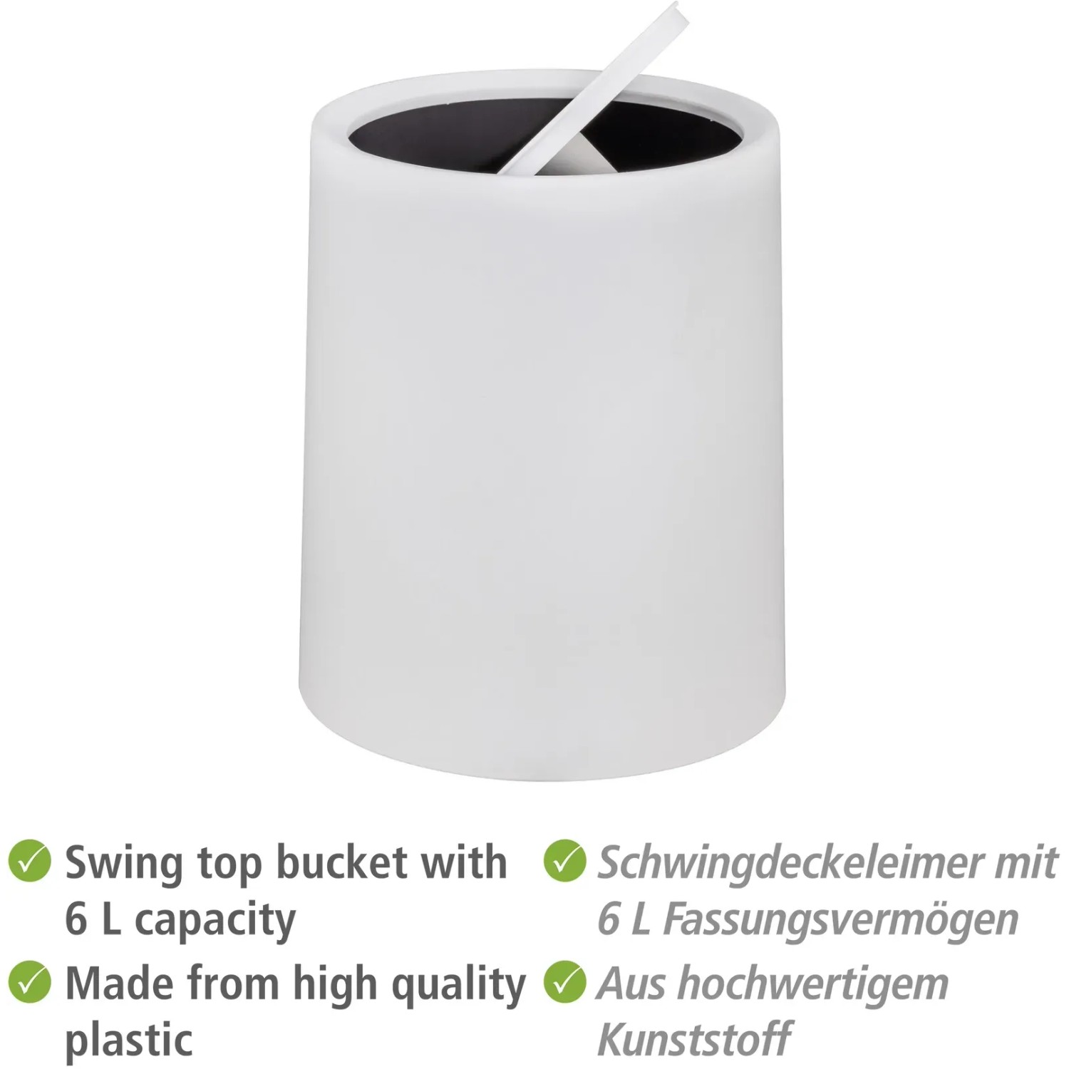 WENKO Schwingdeckeleimer Atri 6 L + WC-Garnitur Davos – Schwarz Matt, Badezimmer-Set