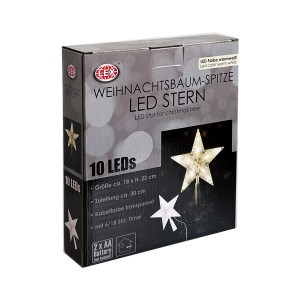 Mojawo LED Baumspitze Stern Weihnachtsbaumspitze 10 LEDs Kabel Transparent Batterie
