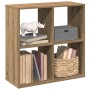 Raumteiler-Bücherregal Artisan-Eiche mit 4 Fächern, gefüllt mit Büchern und Deko. Vielseitiges Regal.