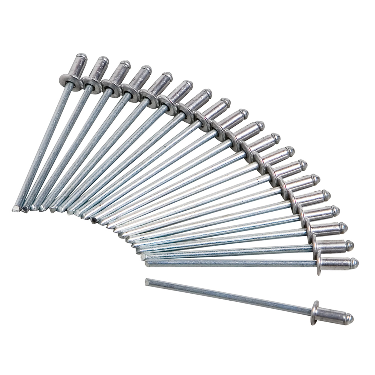 Set aus LUX Blindnieten (3 mm x 6 mm) mit Unterlegscheiben aus Aluminium und Stahl.