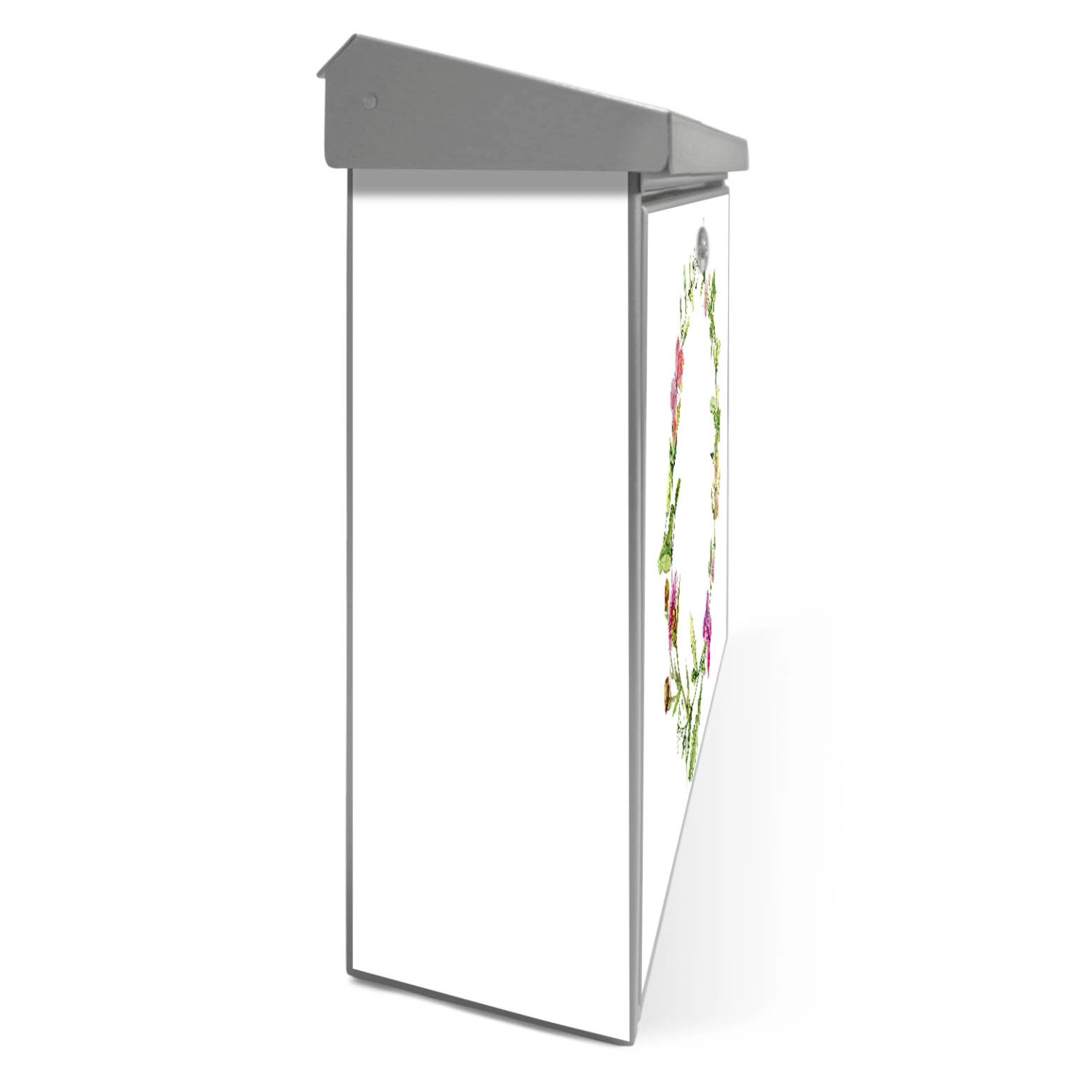 Banjado Edelstahl Briefkasten mit Aquarell Blumenring Motiv, ohne Zeitungsfach.