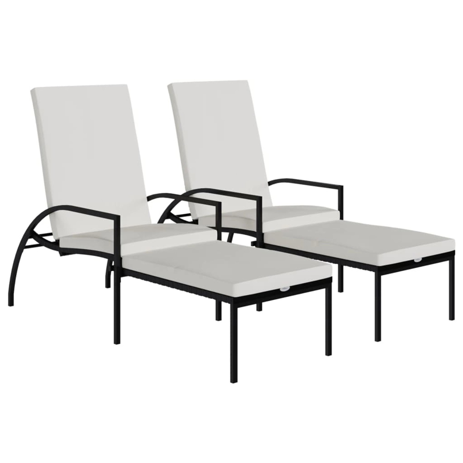 vidaXL Sonnenliegen 2 Stk mit Fußhocker PE-Rattan Schwarz 317632