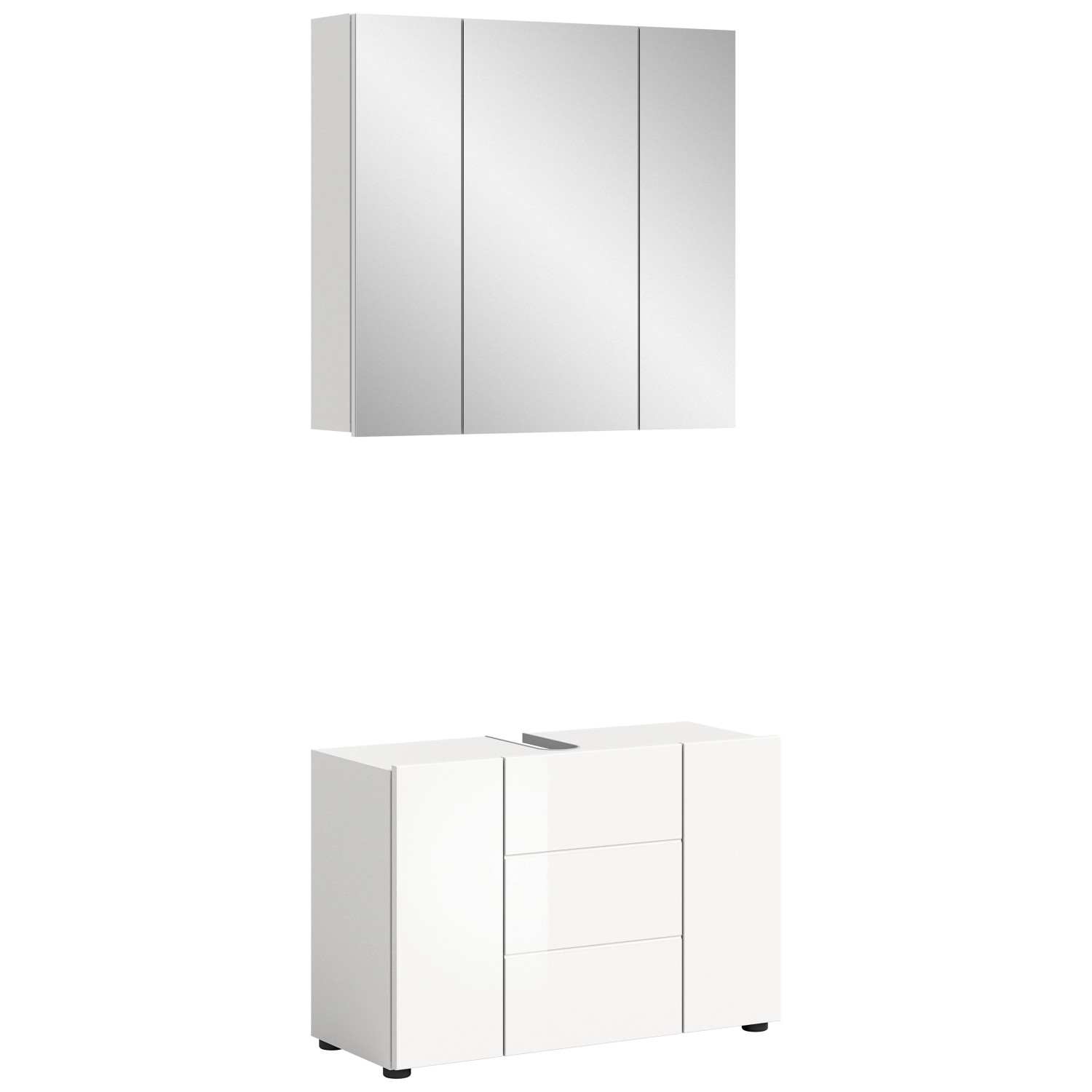 Badkombi Vira m. Spiegelschrank/Beleuchtung Weiß Hochglanz 190 x 82 x 34 cm günstig online kaufen