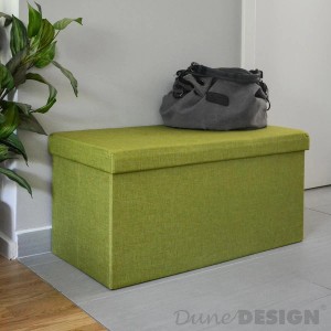 Grüne DuneDesign Faltbare Sitzbank mit Truhe (80L) und Trennwand, 76x38x38 cm.