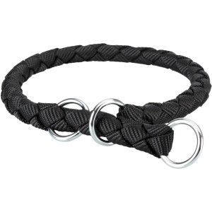 Schwarzes Trixie Zug-Stopp-Hunde-Halsband Cavo, Größe S, geflochten, mit Zugstopp und silbernen Ringen.