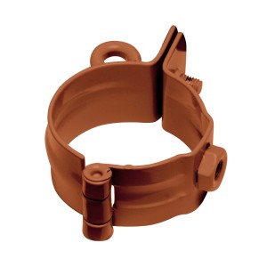 Braune Inefa Rohrschelle DN 50 aus Stahl zur Befestigung von Fallrohren.