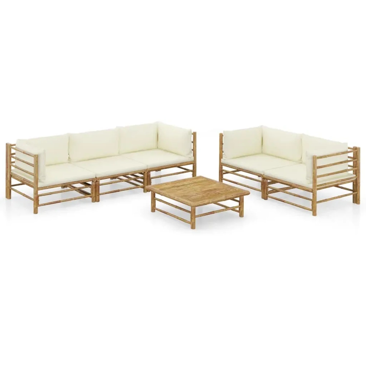 vidaXL 6-Tlg Garten-Lounge-Set mit Cremeweißen Kissen Bambus 3058209