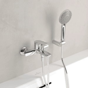 Villeroy & Boch Oasis Badewannenarmatur Aufputz mit Rückflussschutz Umstellung & Beweglichem Strahlregler Rund Chrom