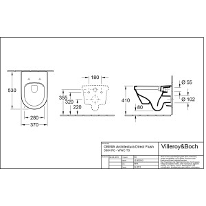 Technische Zeichnung Villeroy & Boch Architectura WC-Set mit Maßen für Installation.