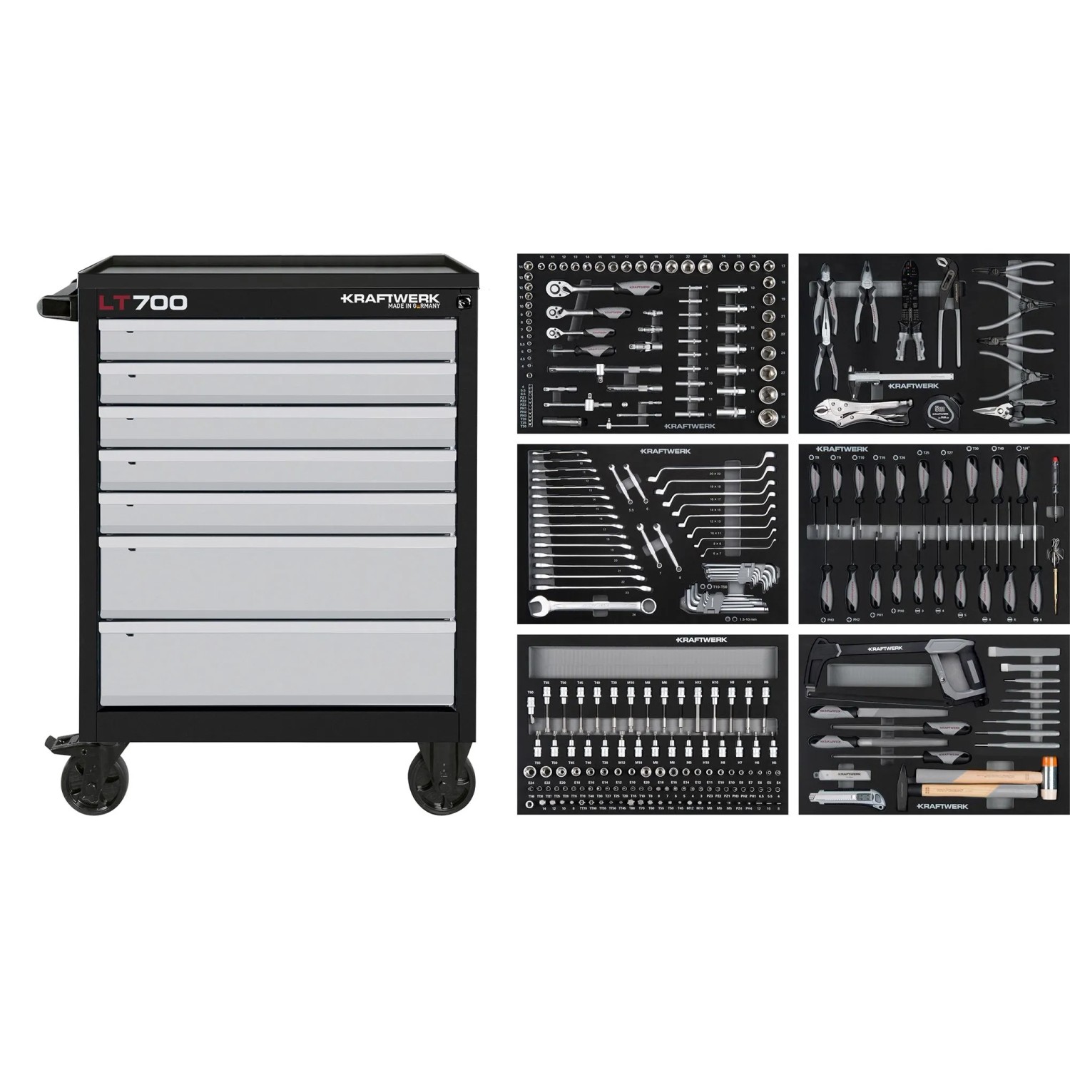 Kraftwerk Werkstattwagen LT LINE WW LT700 7 Schubladen Schwarz-Silber