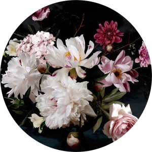 Pro Art Glasbild Baroque Flowers V, Ø 30 cm: Blumenarrangement auf dunklem Grund.