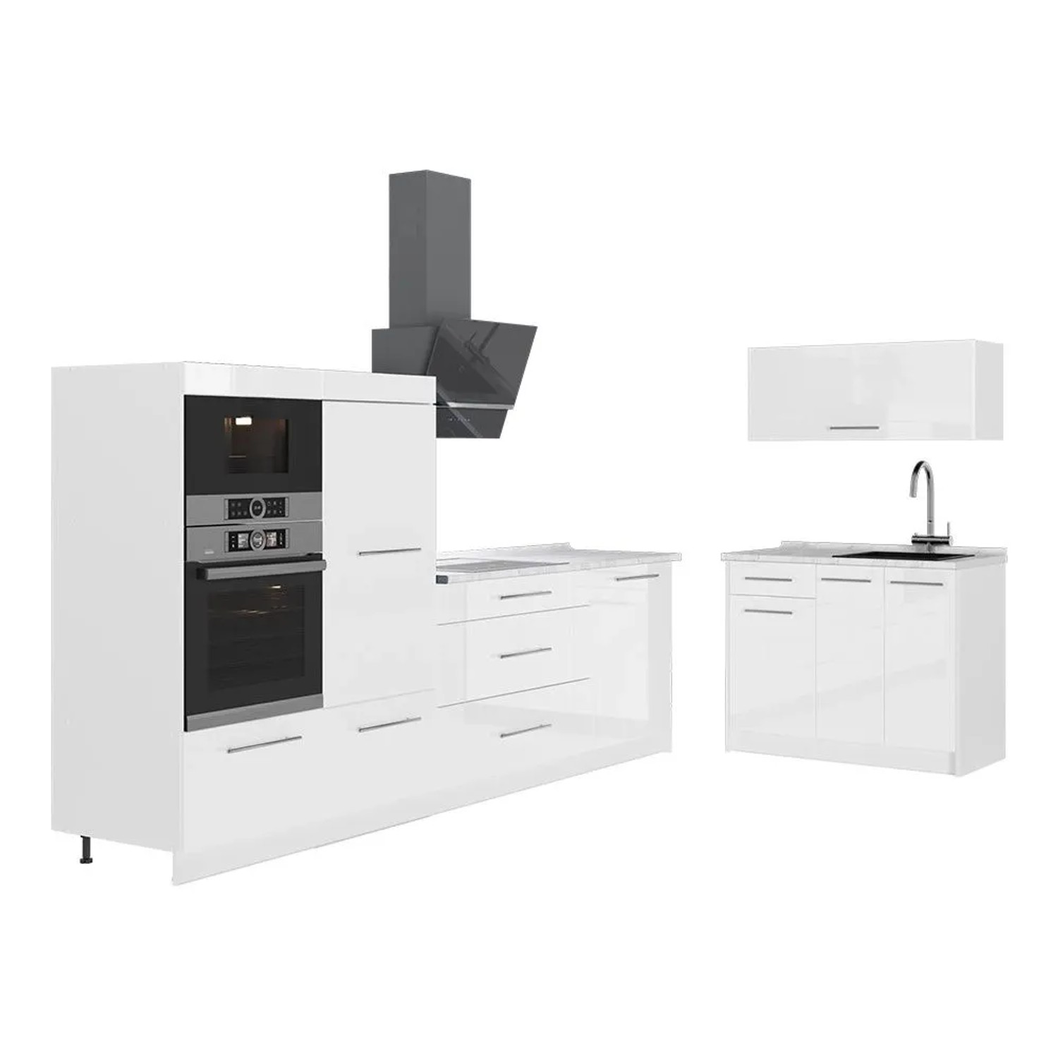 Vicco Küchenzeile Fame-Line Weiß Hochglanz/Weiß 380 x 154 AP Marmor Art Nr 64142