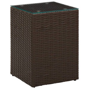 Brauner vidaXL Beistelltisch (3er Set) aus Poly Rattan mit Glasplatte.