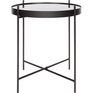 Schwarzer Beistelltisch Dark Wonder mit Glasplatte, Ø 43 cm, Höhe 45 cm.