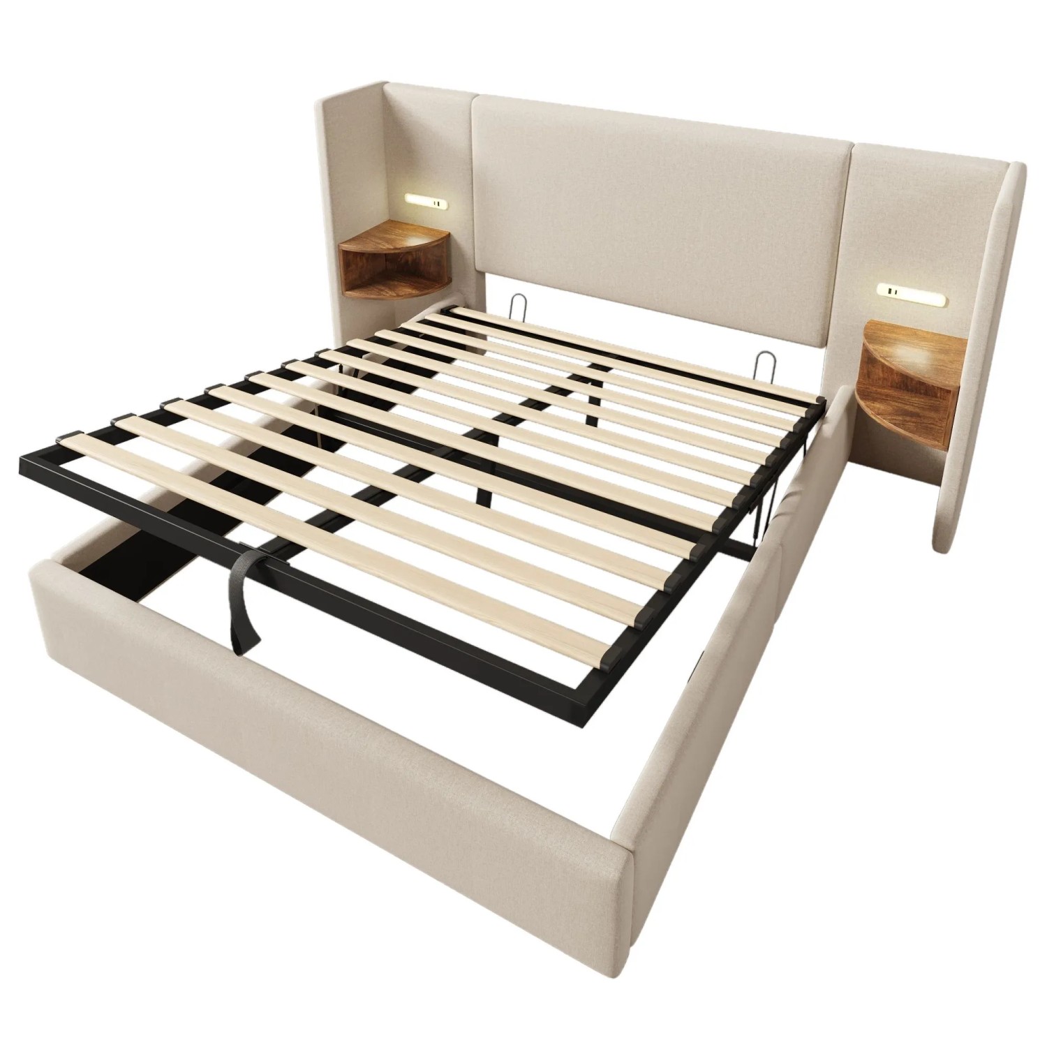 Merax Polsterbett 160x200cm Nachttisch USB-C Leselampe Beige