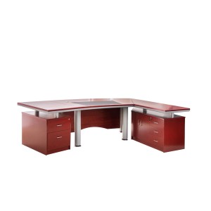 Jet-Line Chef Schreibtisch Berlin mit Sideboards, rotbraun, 260x180x76 cm.
