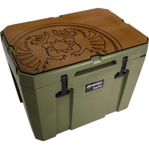 Braune Haftauflage mit Drachenemblem für Petromax Kühlbox kx50.