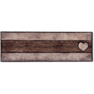 Astra Sauberlaufmatte Pure und Soft mit Holz-Herz Design, 50x150 cm. Fußmatte für den Innenbereich.