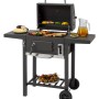 Tepro Toronto Holzkohlegrill Kompakt in Anthrazit-Edelstahl mit Grillgut und Zubehör.