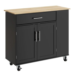 SoBuy Küchenwagen mit 3 Seitenablagen Kücheninsel mit Holzarbeitsplatte Servierwagen Schwarz 99x84,3x40 cm FKW133-SCH