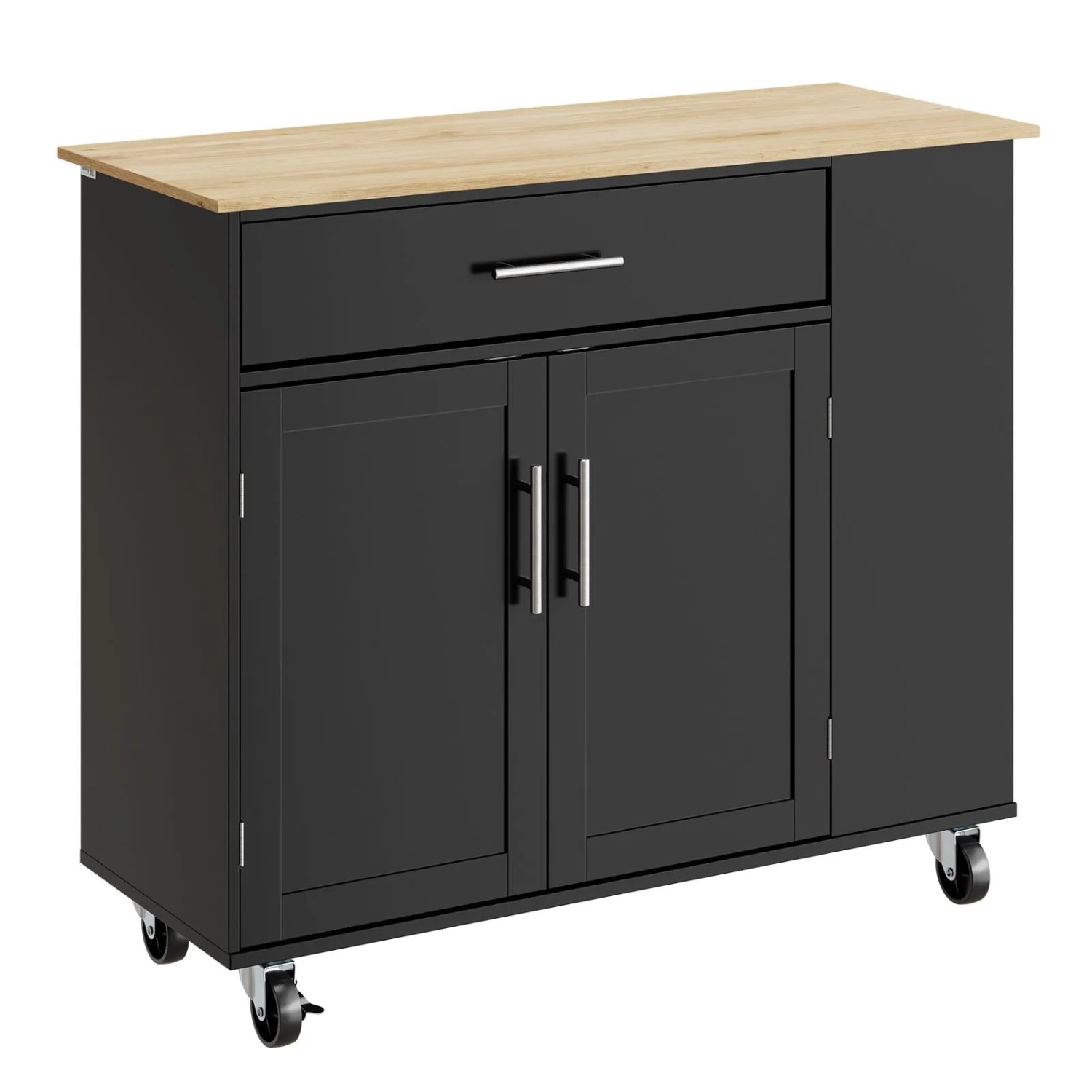SoBuy Küchenwagen mit 3 Seitenablagen Kücheninsel mit Holzarbeitsplatte Servierwagen Schwarz 99x84,3x40 cm FKW133-SCH