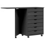 vidaXL Rollschrank mit Schreibtisch, grau, Kiefer massiv, 7 Schubladen, auf Rollen.