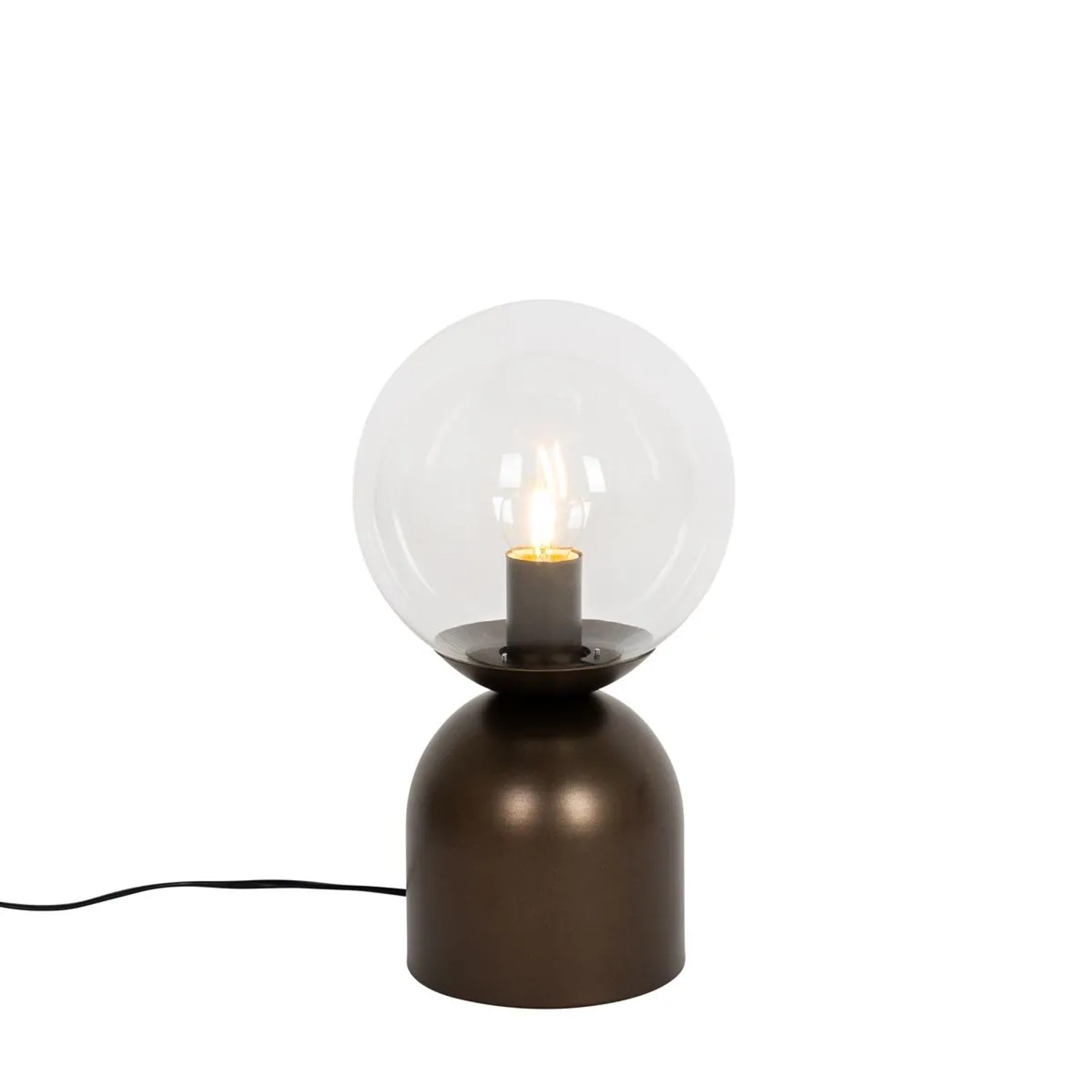 QAZQA Hotel Chic Tischlampe aus Dunkler Bronze mit Klarem Glas   Pallon Trend