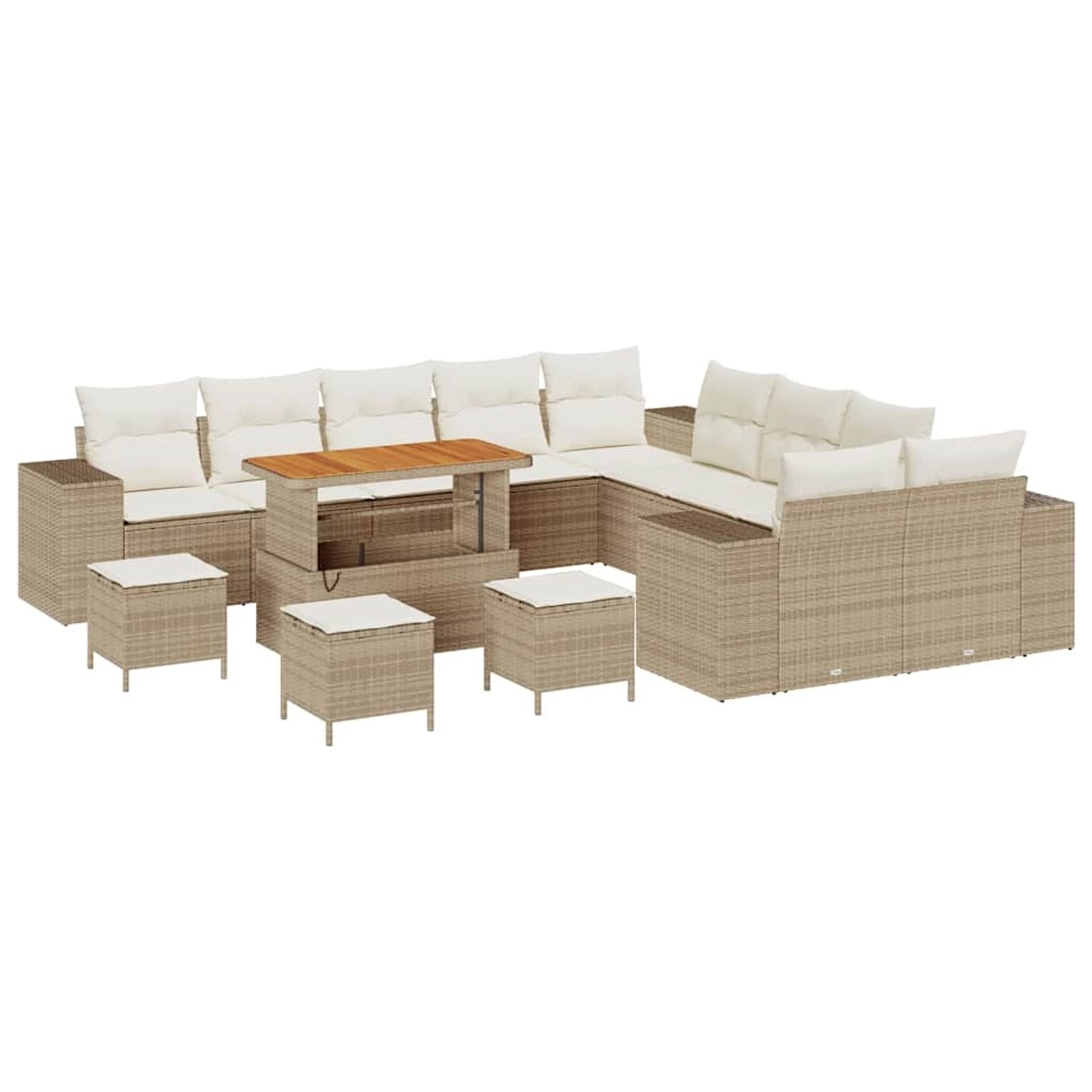 vidaXL Garten-Sofa-Set Höhenverstellbar 13-Tlg Beige Poly Rattan 3362071 günstig online kaufen