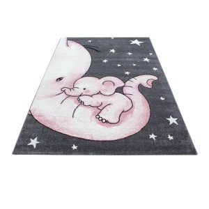 Ayyildiz Kinderteppich Kids 560 Pink (160x230 cm) mit Elefantenmotiv und Sternen.