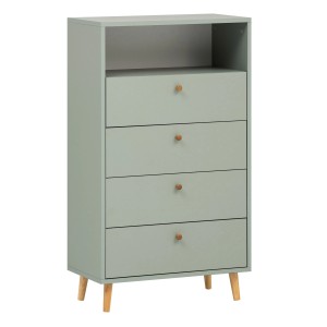 Schildmeyer Highboard Bjarne in Pistazie mit 4 Schubladen und offenem Fach, Eichenholzfüße.